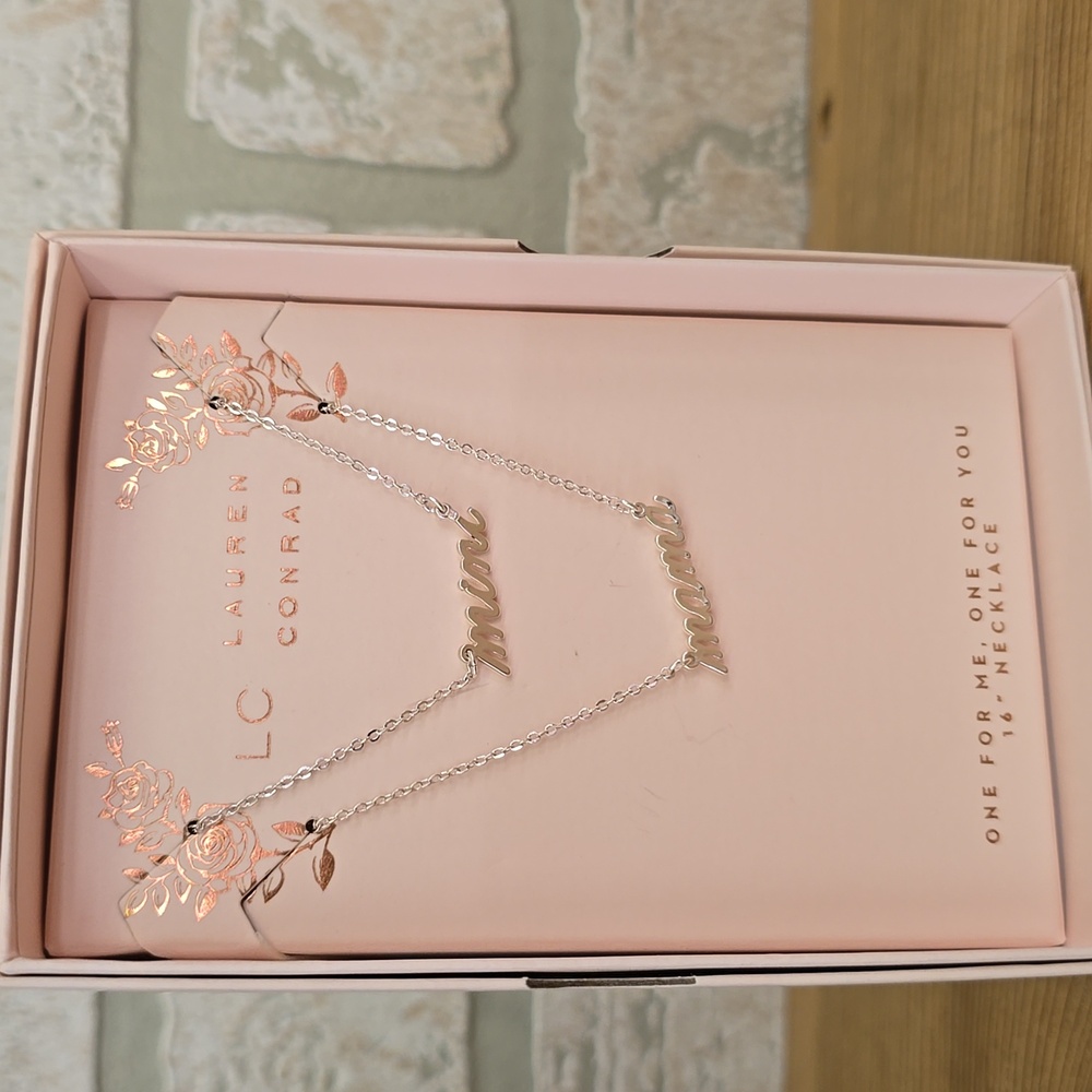 NWT LC Lauren Conrad "Mama" & "Mini" Silver Tone Necklace Set - Picture 4 of 6